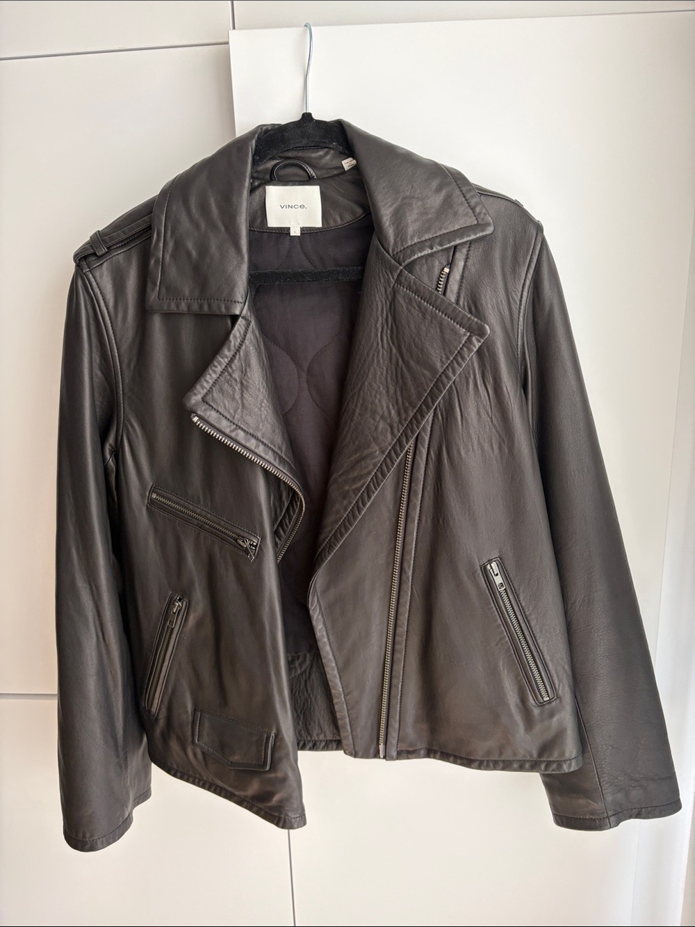Vince Black Lamb Leather Asymmetrical Moto Jacket Large Extra Soft Warm